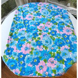 Vintage 70s flat/top sheet, blue pink floral bedsheet, twin size, Wabasso
